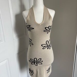 Altar'd State Cream and Black Floral Halter Dress